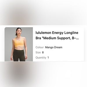 lululemon Energy Longline
Bra *Medium Support - Mango Dream - Size 8